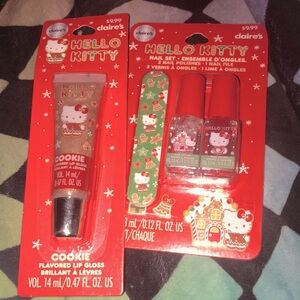 ✨BNIP!Claire’s X Hello Kitty Holiday Nail Set&Lip Gloss Set!Stocking Stuffers!🎄